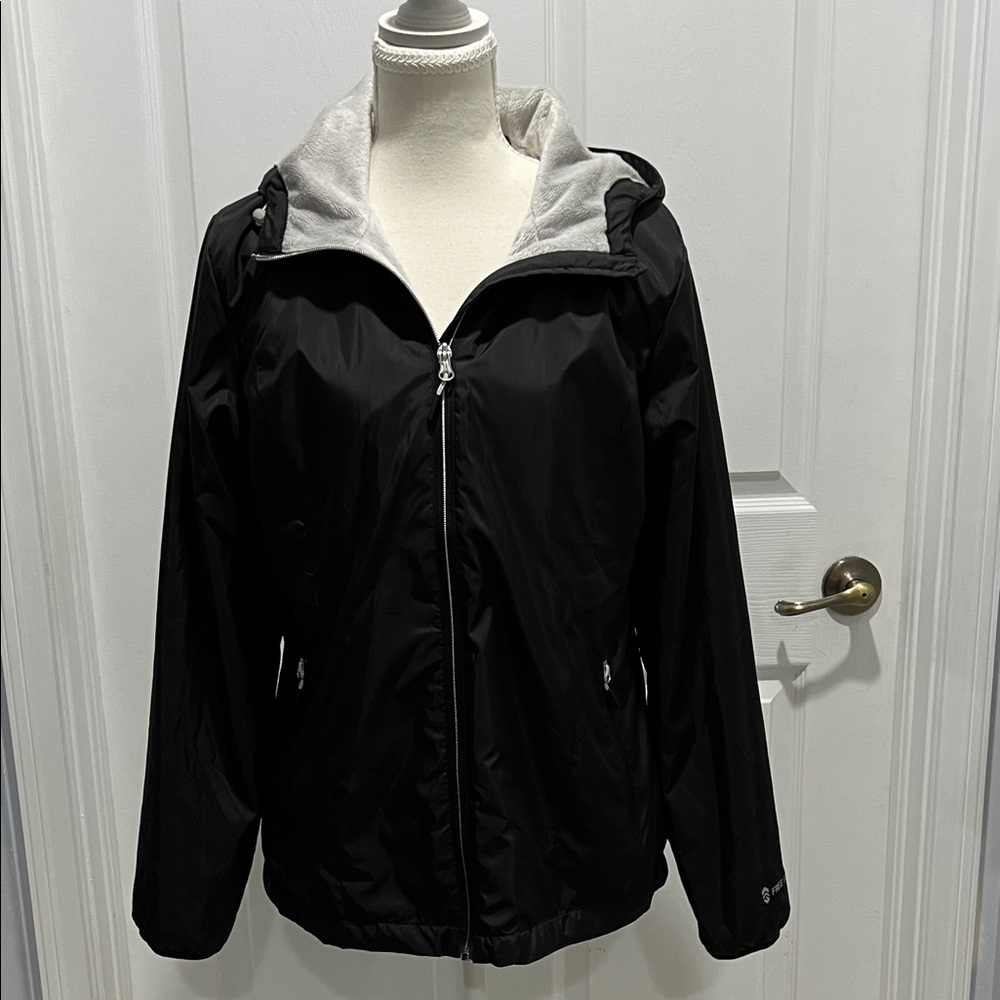 Free Country Black Hooded Utility Jacket with Light Gray Lining